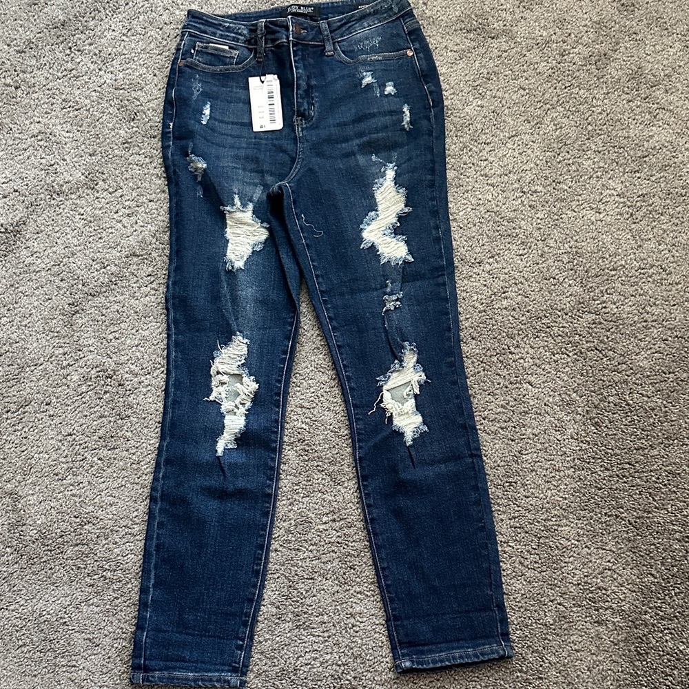 Judy Blue Dark Blue Distressed Boyfriend Jeans
